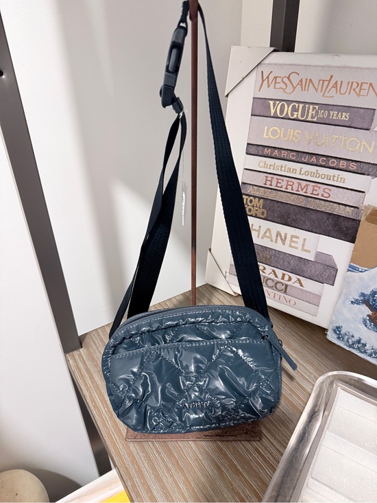 Athleta Handbags - Athleta Glossy Quilted Teal Crossbody Bag with Black Strap